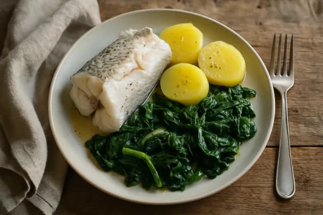 Oslić na pari s krumpirom i blitvom